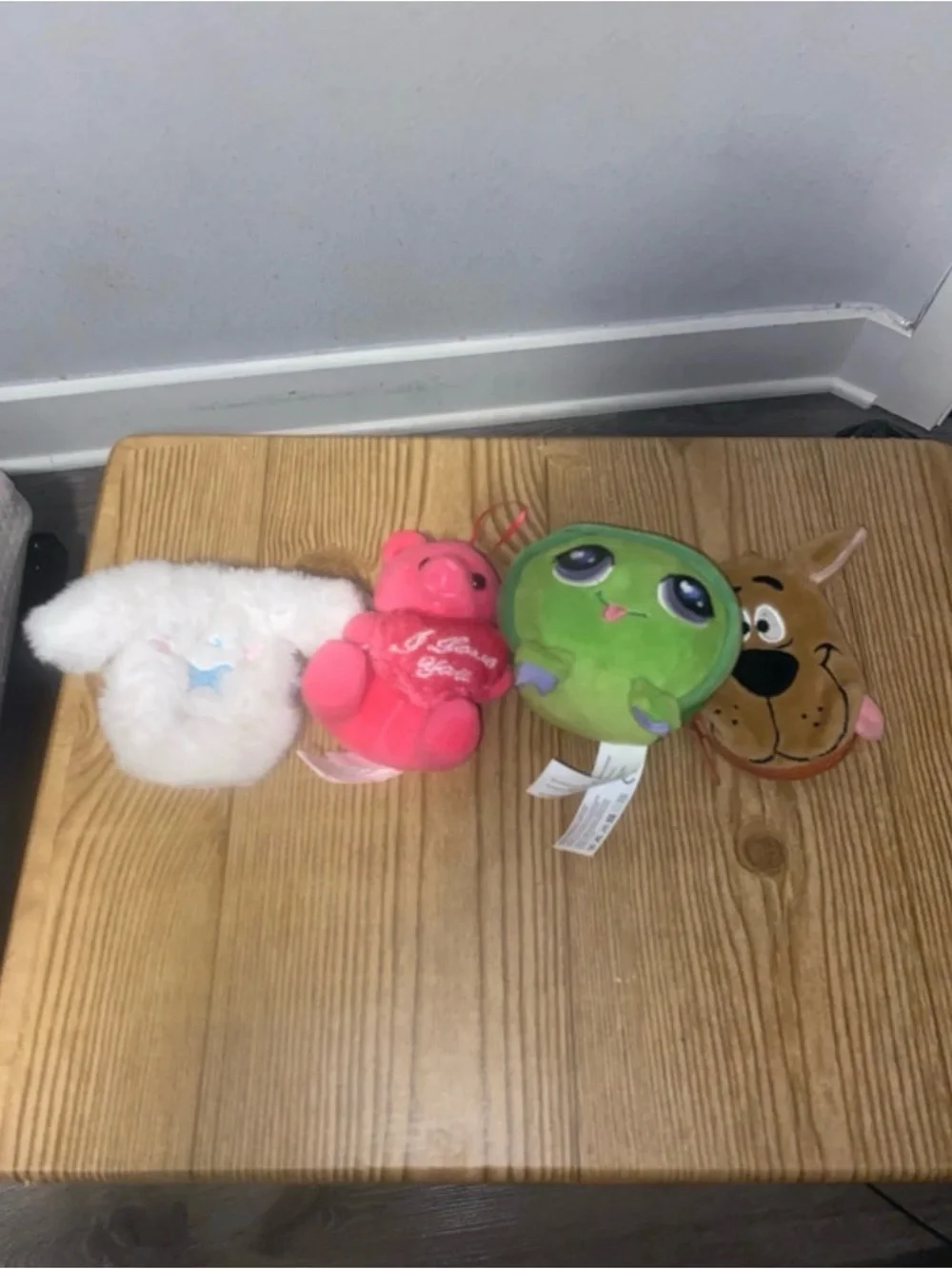Assorted Small Plush Pet Toys - White, Pink, Green, Brown